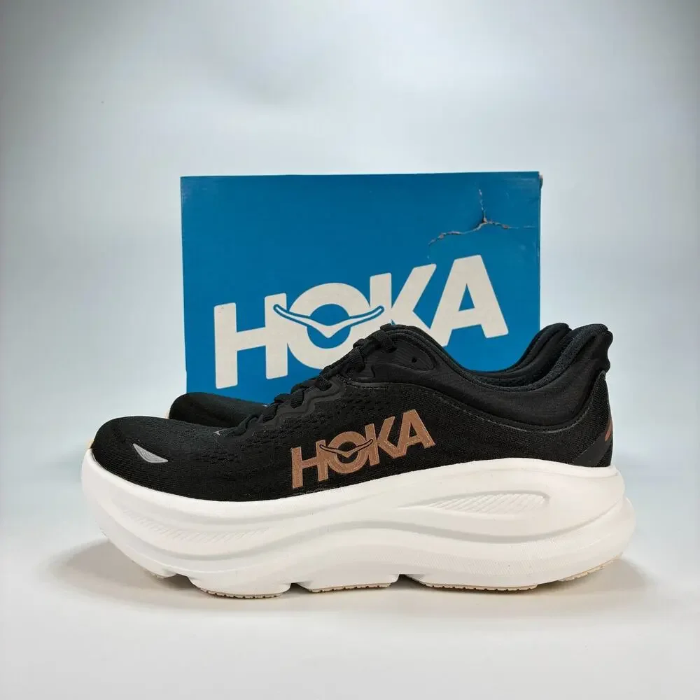 HOKA Bondi 9 Black Rose Gold Road Running Shoes 1162012 BRGL Women's Size 8.5B
